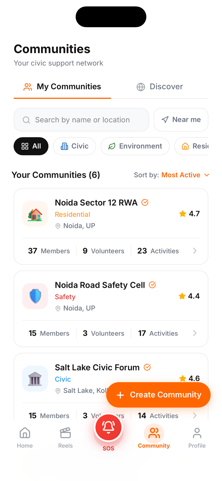 JanRaksh app — communities screen